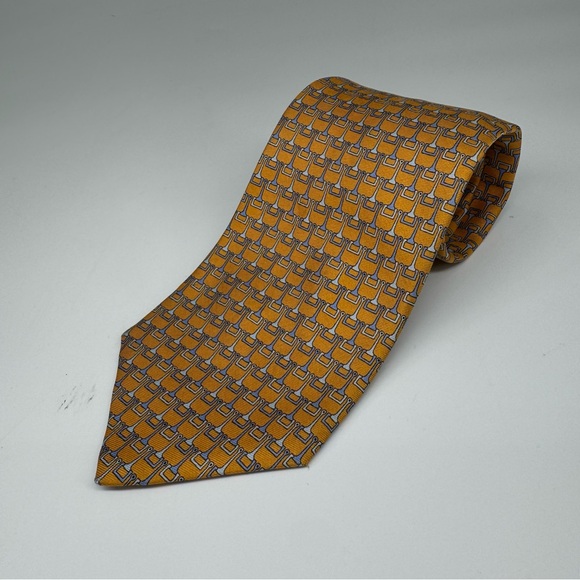 Brooks Brothers Men’s Gold Blue Chain‎ Link Design 100% Silk Neck Tie - Picture 1 of 5